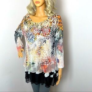 Flew De Lis Boho Animal Print Lace Blouse – Size Medium